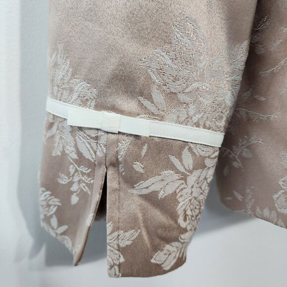 Susan Graver Jacket Large Floral Jacquard Ribbon Trim Button Tan Gold A44774 - Picture 9 of 14